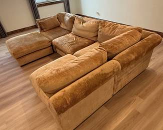 Lot #12- Oversized Tan Modular Sectional Sofa with Ottoman