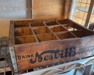 vintage Nesbitt’s California Orange wooden soda bottle crate
