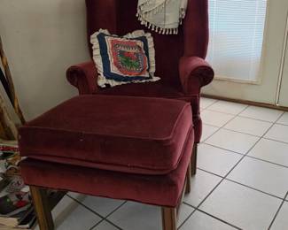 traditional wingback chair with matching upholstered ottoman