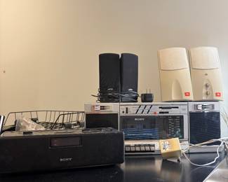 Vintage music, cassette players with speakers