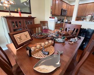 Amish dining set with 6 hairs and matching cabinet