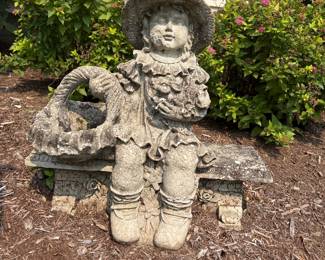 Girl on bench garden concrete statue