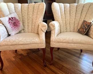 Two matching scallop back chairs