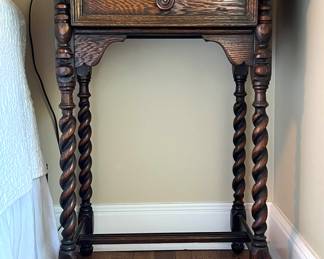 Unusual spiral leg walnut bedside table