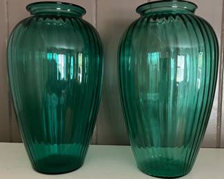 Tall green glass vases