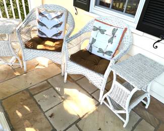Pair of wicker chairs and side tables