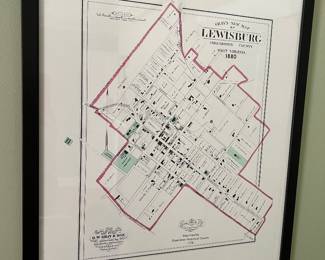 Framed replica map of Lewisburg 1880