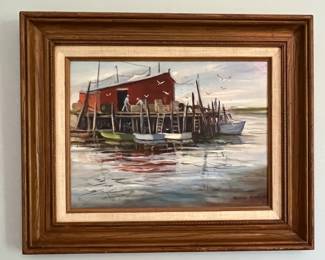 Signed waterfront painting