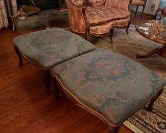 French Provincial-style upholstered ottomans
