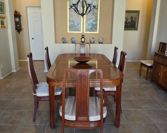 Large Wood Dining Table with 8 Chairs & Extension Leaf