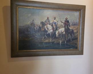 Large Framed Orientalist Oil Painting with Arab Horsemen