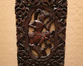 Hand-Carved Wood Asian Wall Panel