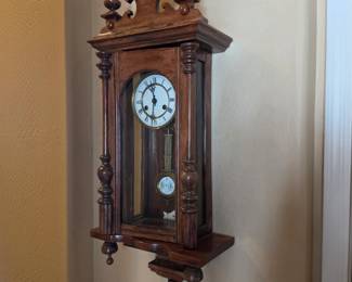 Antique Vienna Regulator Wall Clock Walnut Case Porcelain Dial Pendulum