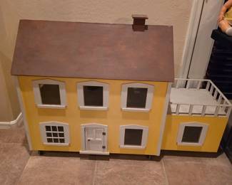 Large Vintage Wooden Dollhouse with Furniture, Dolls & Accessories