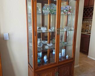 Chinese Rosewood-Style Display Curio Cabinet with Carved Doors