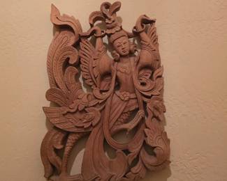 Hand-Carved Wood Asian Wall Sculpture