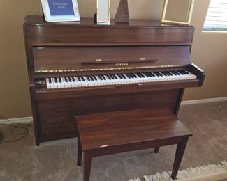 Yamaha Upright Piano with Bench – Beautiful walnut-tone cabinet, three-pedal configuration