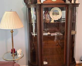 Oak Curved Glass Curio Cabinet