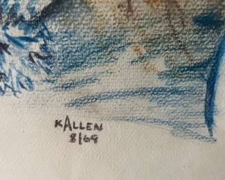 Vintage Pastel Portrait of Two Girls by Kallen, 1969