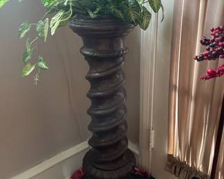 Vintage French Wine Press Screw Pedestal