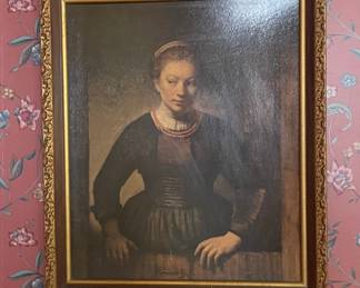 Oil on Canvas Reproduction of Rembrandt's "Young Woman at an Open Half-Door"