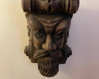 Vintage Hand Carved Wood "Green Man" Wall Corbel