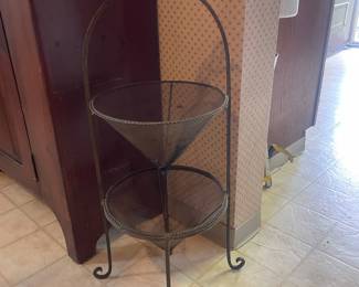 Vintage Wrought Iron 2 Tier Basket Stand