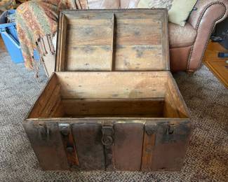 Vintage Metal-Clad Dome-Top Steamer Trunk