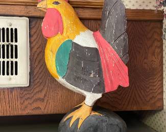 Vintage Hand-Carved Wooden Rooster Figurine