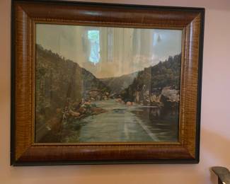 Vintage Currier and Ives "View of Harpers Ferry, Virginia" Print in Tiger Maple Frame