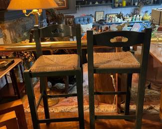 Vintage Ladderback Bar Stools with Rush Seats