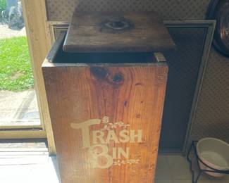 Vintage Wooden Trash Bin with Stenciled Floral Motif