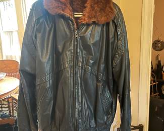Vintage Leather Bomber Jacket with Genuine Fur Lining