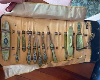Vintage Celluloid Vanity Grooming Set with Rhinestones