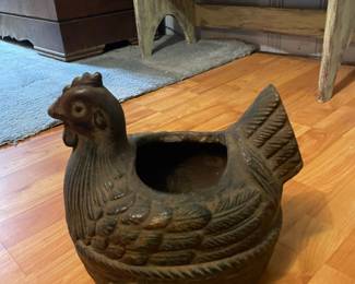 Vintage Cast Iron Hen on Nest Planter