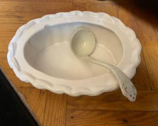 Vintage Ceramic Hen on Nest Tureen with Ladle