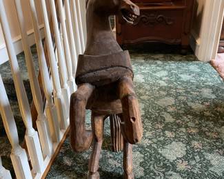 Vintage Hand-Carved Wooden Rearing Horse Sculpture