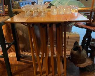 Vintage Folding TV Tray Table Set