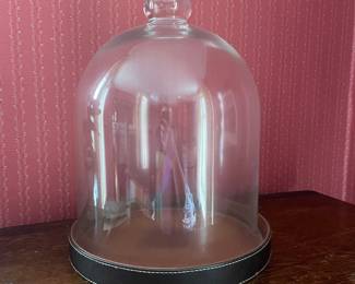 Glass Cloche with Leather-like Tray