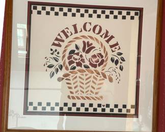 Vintage Welcome Basket Stencil Art Print