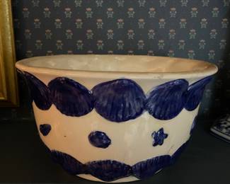 Vintage Blue and White Shell Motif Ceramic Planter