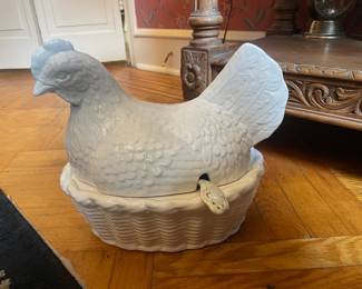 Vintage Ceramic Hen on Nest Tureen with Ladle