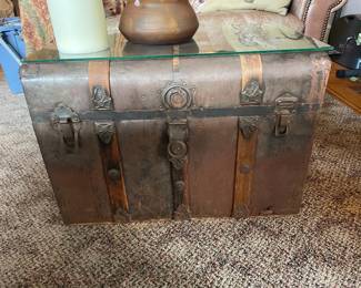 Vintage Metal-Clad Dome-Top Steamer Trunk
