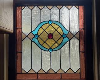 Vintage Geometric Stained Glass Window Panel