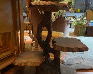 Vintage Japanese Carved Wood Free Form 3-Tier Plant Stand
