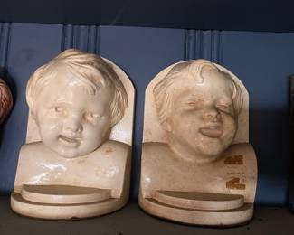 Vintage Cherub Bookends - Chalkware