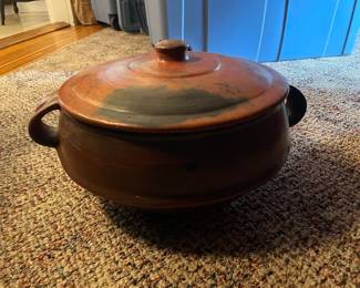 Vintage Terracotta Casserole Dish with Lid - Mediterranean Style
