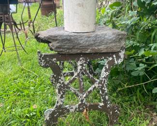 Vintage Cast Iron Plant Stand with Natural Stone Top