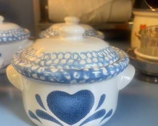 Vintage Corelle Blue Hearts Individual Casserole Dishes with Lids