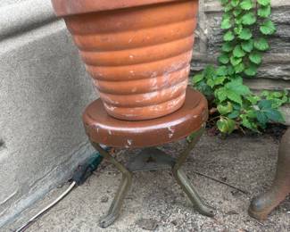 Vintage Industrial Metal Stool Plant Stand